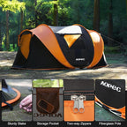 Pop Up Camping Tent, 2/4/6 Person Instant Tent Waterproof PU4500mm, Spacious Ventilated Camping Tent with Front Porch, Quick Setup Lightweight Portable for Outdoor Camping Hiking Beach
