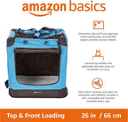 Amazon Basics Portable Soft Pet Dog Crate Carrier Kennel, Foldable, Washable, Up to 25 lbs, 26 x 18 x 18 inches, Blue