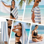 Touchat 4 Pack Beach Towels Stripe Microfiber Beach Towel Sand Free Quick Dry Swim Pool Towels for Adult, 30'' x 60'' Lightweight Travel Bath Towel, Camping | Ultra-Portable, Multi-Functional, Blue