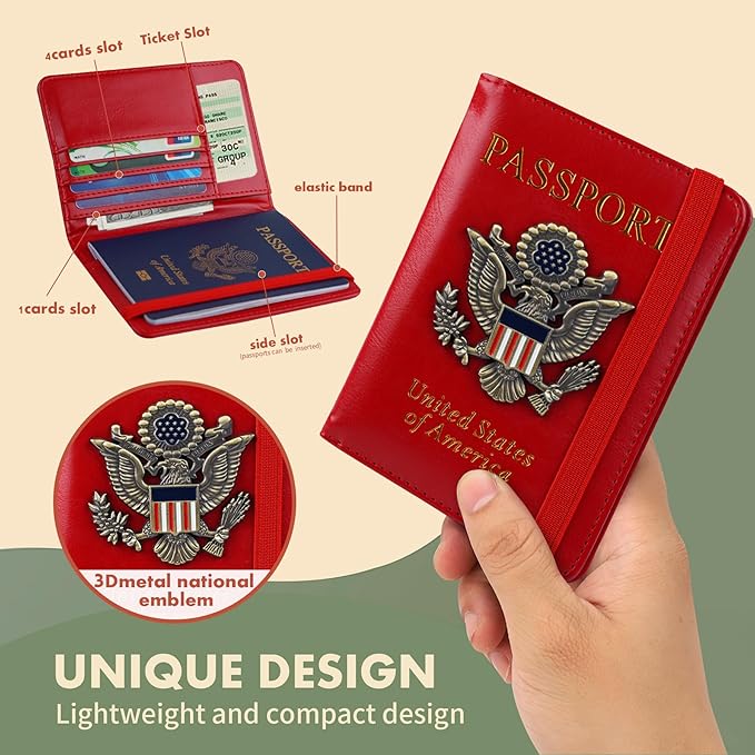 Passport Holder Cover Travel Wallet RFID Blocking Wallets Family Passport Organization Personalized Wallet Case for Men and Women Travel Must Haves (Red)