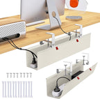 28" Small Under Desk Cable Management Tray No Drill, Compact Clamp On Cord Organizer for Dorm & Small Desk, Anti-Sag Oxford Fabric Wire Hider, Power Strip Holder (Beige, 28.6")