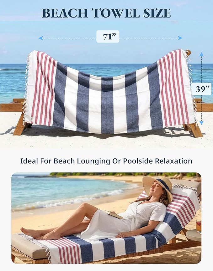 LANE LINEN Turkish Beach Towels Set of 6 – Pre-Washed, Sand-Free, Quick Dry, Lightweight Travel Towels for Women, Soft Bath Beach Towels, 39"x71" – Coastal Bliss