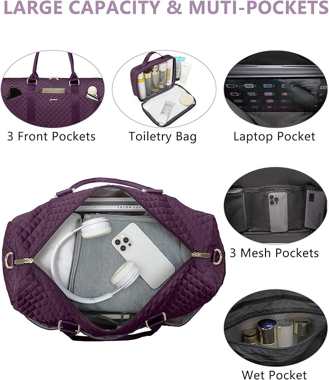 Women Weekender Travel Duffle Bag: Travel Duffel Overnight Bags with Shoe Compartment Large Carry on Tote with Toiletry Bag Weekend Traveling Yoga Gym Hospital Bag for Women with Wet Pocket 3 PCS Set