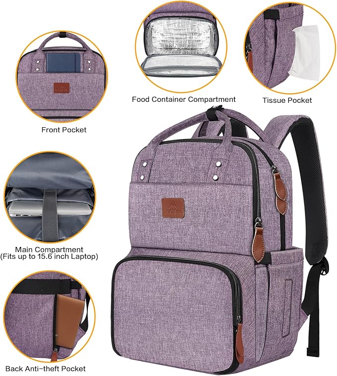 MATEIN Laptop Backpack with Lunch Box, Insulated Women Backpacks with Cooler Compartment, Fits 15.6 inch Laptop Water Resistent Tote Food Bag for College Beach Camping Picnics Hiking
