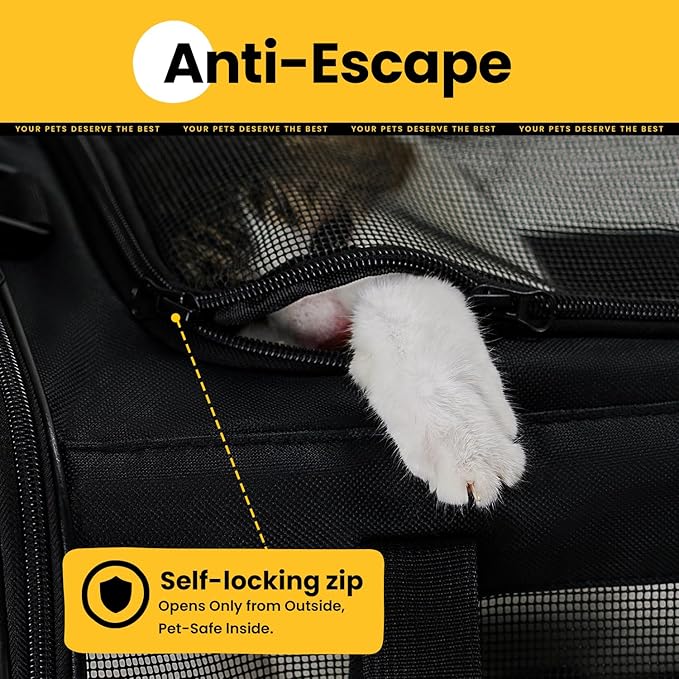Conlun Cat Carrier Bag,Soft-Sided Pet Carriers for Dogs with 4-Sided Mesh,Airline Approved Cat Transport Carrier for Small&Medium Cats Kitten Puppy Up to 15Lb,Collapsible Cat Travel Carrier-M,Black