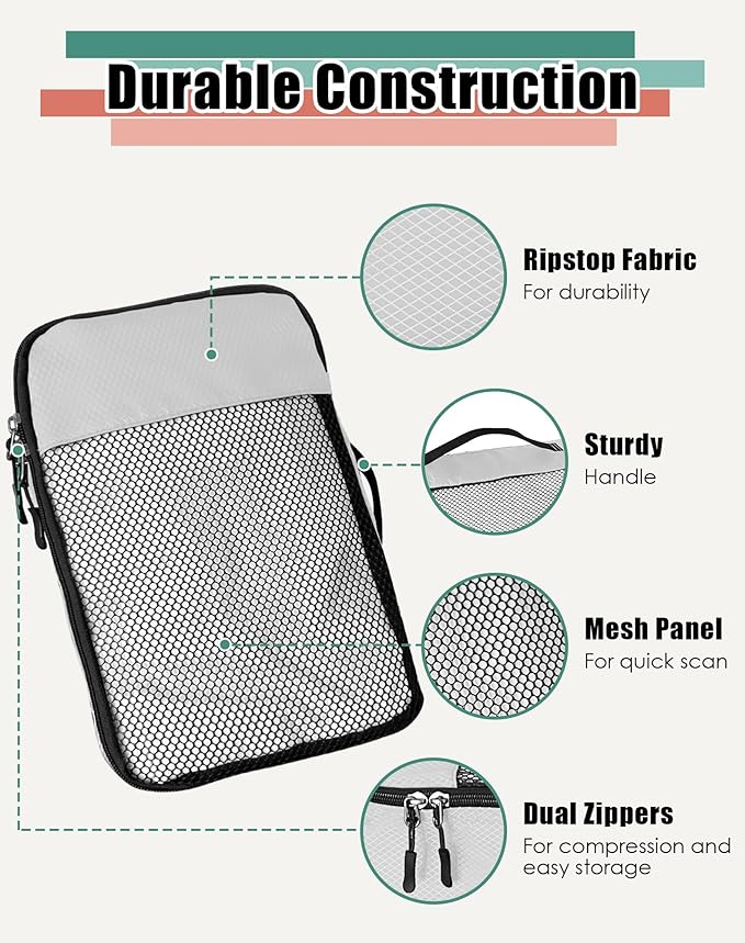 WTREE 4-Piece Packing Cubes Travel Accessories Set for Suitcases - Luggage Organizer Bags with Double Zipper - Mesh Top - Small - Beige