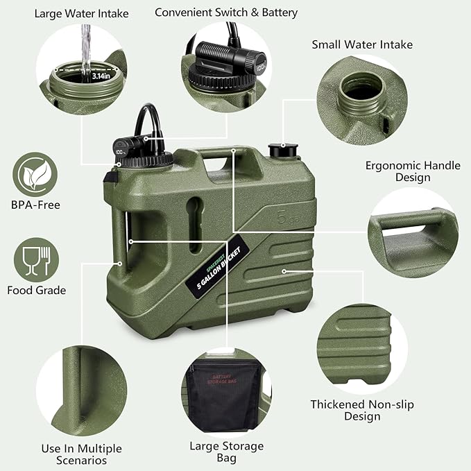SPACEREST Portable Shower for Camping with Integrated Design – Spill-Resistant, Electric Camping Shower, 5-Gallon Food-Grade Water Jug for Outdoor, Beach, Hiking, Dog Wash