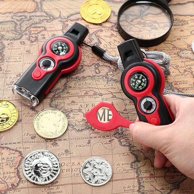 Arrowbash 12 Pack Emergency Survival Whistle 7-in-1 Compass Hiking Survival Safety Whistle with Lanyard Outdoor Multifunctional Tool Ideal for Hiking Camping Rescue Signaling