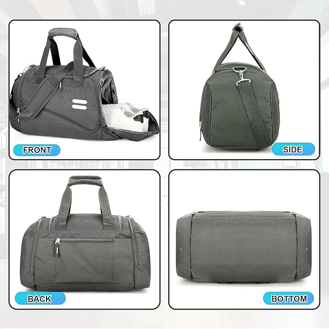 Gym Bag for Men & Women - 30L Duffel Bag with Shoe Compartment, Weekender Water Resistant Duffle Bag for Travel, Sports, Fitness & Workouts, DarkGray