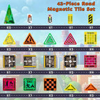 Magnetic Tiles,42PCS Magnetic Building Blocks with Metal Storage Box,Magnetic Tiles for Kids Ages 3+,Magnet Tiles for Boys & Girls (Road)