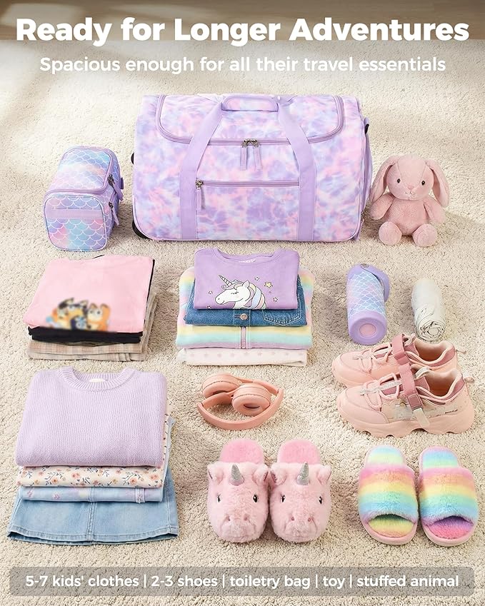 Choco Mocha Girls Suitcase with Wheels, Kids Rolling Duffle Bag Luggage for Travel 22inch, Galaxy Purple