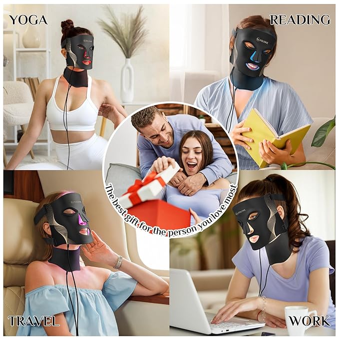 Red Light Therapy for Face, LED Light Therapy Mask Skin Care Mask & Neck, LED Red & NIR Light Therapy Wavelength for Home Use, Working Travel Yoga Sleep