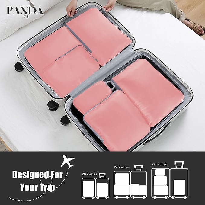PANDA JOYS 4 Set Compression Packing Cubes Travel - Travel Accessories Expandable Packing Organizers for Carry On - Essentials Luggage Bags - Pink