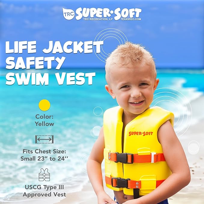 TRC Recreation Super Soft Child Life Jacket USCG Approved Vinyl Coated Foam Swim Vest for Kids Swimming Pool and Beach Gear