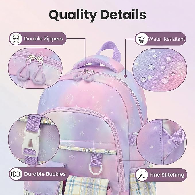 PRLINJSK Girls Backpack，Cute School Backpack for Girls Kids Teens，Kawaii Bookbag for Primary Elementary