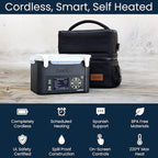 LunchEAZE XL Cordless Heated & Electric Lunch Box – Battery-Powered, 6-Cup Capacity, 220°F, Automatic Scheduled Heating, Insulated Bag for Hot Meals Anywhere