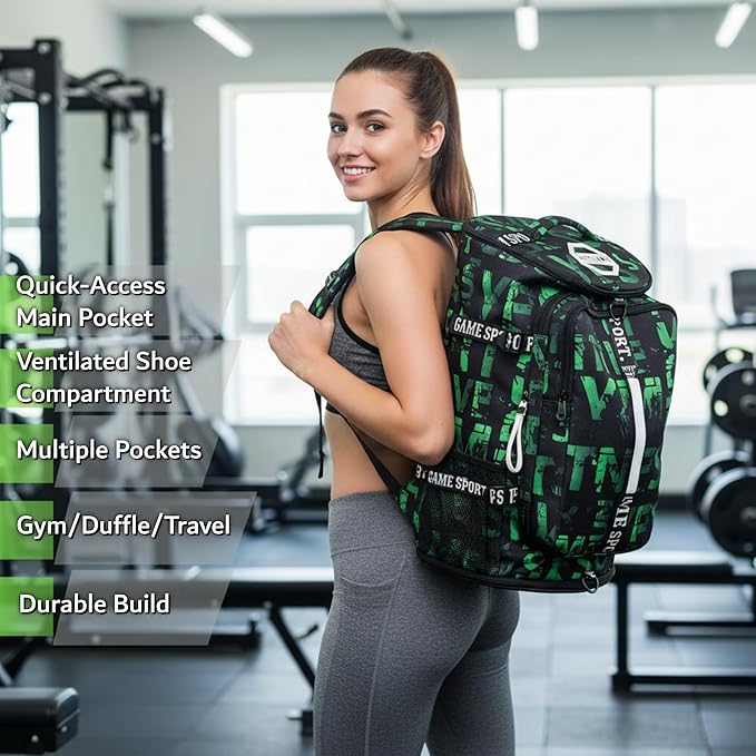 Gym Duffle Bag Backpack with Shoe Compartment,4 ways Travel Backpack for Women and Men,Multi-Functional Weekender bag with Waterproof Layer&Laptop Compartment for Fitness, Travel,Camping
