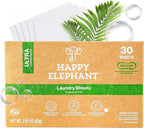 Happy Elephant Laundry Detergent Sheets, Fragrance Free, Natural Biodegradable Laundry Sheets, Travel Ready, Tough on Stains, Gentle on Skin, Compatible with HE & Any Washing Machine, 30 Sheet, 1 Pack