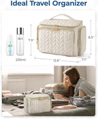 BAGSMART Travel Toiletry Bag, Large Wide-open Travel Bag for Toiletries, Makeup Cosmetic Travel Bag with Handle-Beige