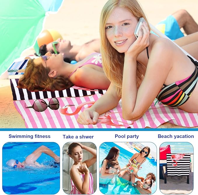EBOOT 10 Pack Oversized Beach Towel Set Extra Large Pool Towels Microfiber Quick Dry Swim Blanket for Adult Women Men Face Hand Body Bath Travel Pool(Novel Color,28 x 59 Inch,Flamingo)