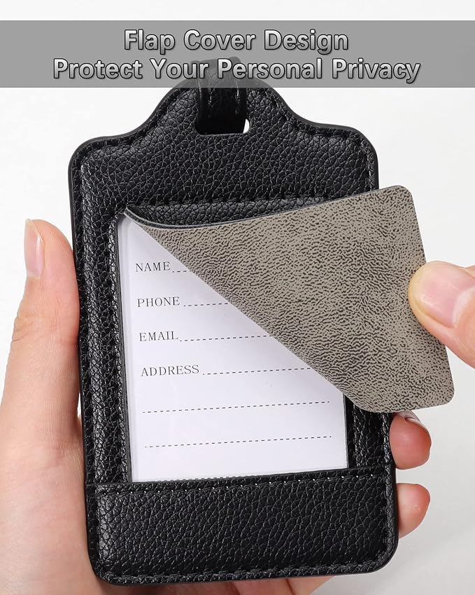 3 Pack Luggage Tags - Quick Install, Privacy Protection, Airplane Travel Essentials for Suitcases, Durable Leather - Lichee Black