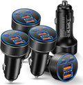 5 Pack USB C Car Charger, Multi Port 90W Super Fast Charging Cigarette Lighter Adapter, 4-in-1 Dual USB-C & USB-A Car Phone Power Adapter for iPhone 17/16/15/Pro Max, iPad, Samsung Galaxy S25