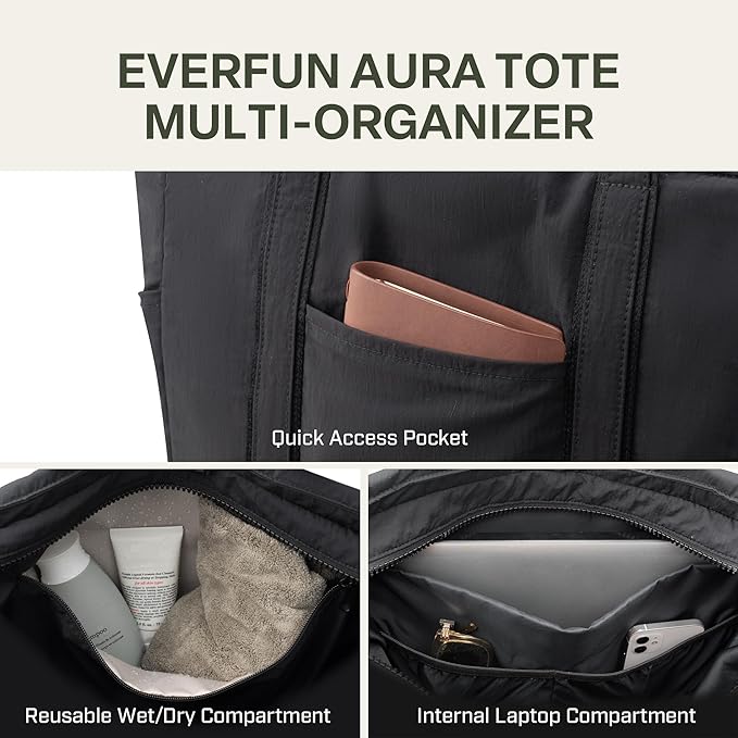 Everfun Large Tote Bag for Women, Ultra Soft Gym Tote, Everyday Yoga Washable Bag with Zipper, Travel, Beach, Laptop Work
