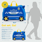 Trunki Ride-On Kids Suitcase | Tow-Along Toddler Luggage | Carry-On Cute Bag with Wheels | Airplane Travel Essentials: Percy Police Car Blue