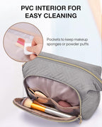 BAGSMART Travel Makeup Bag, Cosmetic Bag Small Make Up Organizer Case,Wide-open Pouch for Women Purse for Toiletries Accessories Brushes Grey