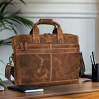 LEATHER VILLAGE 18" Leather Laptop Messenger Briefcase Bag for Men-Leather Satchel for Travel and Office Shoulder Bag- Sun Tan Brown