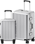 Luggage Sets with Spinner Wheels, 8010S Aluminum Frame Zipperless Polycarbonate Hard Shell Suitcase Sets (ZX-Core, Silver, 2 Piece (20/28))