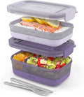 Ello 2-Pack Bento Box Lunch Stack Plastic Food Storage Container | Leak-Proof Locking Plastic Lids | Silicone Base | BPA-Free | Freezer Microwave and Dishwasher Safe | Wisteria