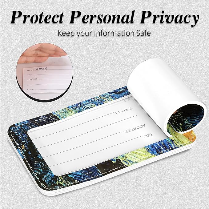 Luggage Tags for Suitcases, 2 Pack Cute PU Leather Luggage Tag TSA Approved with Stainless Steel Loop and Address Card Baggage Tag for Travel&Cruise Ships&Shipping Starry Night, by Chelmon