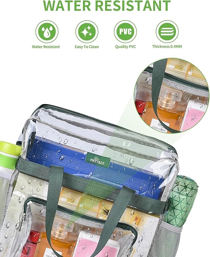 MAY TREE Clear Bag for Stadium Events 12×6×12 Clear Tote Lunch Bag with Reinforced Straps for Work, Sporting Events and Gym, Green