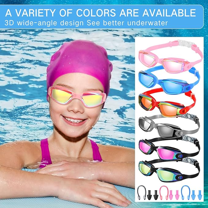 Flutesan 6 Pack Swim Goggles for Adult Anti Fog Swimming Glasses with Ear Plugs Nose Clip No Leaking Full Protection Goggles