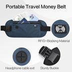 TRAVELSAFE Slim RFID Blocking Money Belt for Travel - Anti-Theft Hidden Passport Holder Waist Wallet with Secure Pouch for Cash, Credit Cards & Phone Safe (Navy Blue)