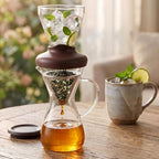 Blue Horizon Hot & Iced Coffee Maker 14oz – Pour Over Coffee Dripper with Temperature Resistant Glass Carafe & Stainless Steel Reusable Filter, Single Serve Cold Coffee & Hot Tea Brewer