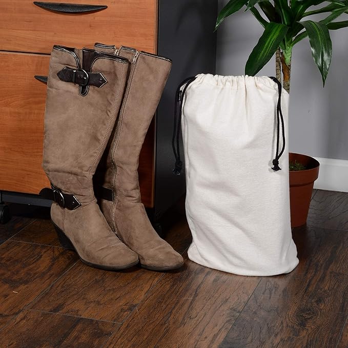 ZENPAC Cowboy Boot Bag, Beige Duster Flannel Pouch with Drawstring Closure, Washable Breathable Cotton Fabric for Shoes, Luggage, 12.5x20.5 2 Pack