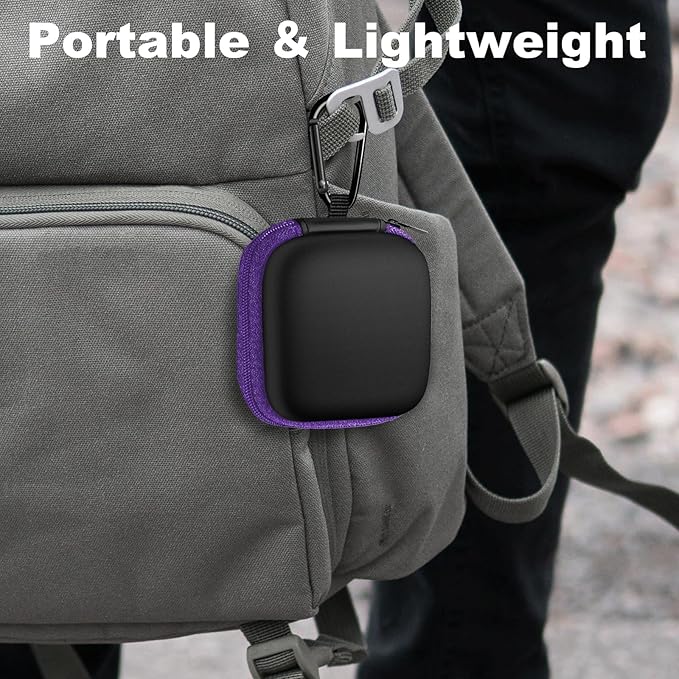2Pack Square Earbud Case Portable EVA Carrying Case Storage Bag Cell Phone Accessories Organizer with Carabiner for Earphone, Earbud, Earpieces, SD Memory Card, Camera Chips-Purple/Green