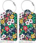 2Pack Luggage Tags for Suitcases, Cute Unique Pu Leather Cruise Luggage Tag with Privacy Cover ID Label Address Card and Metal Ring Suitable for Women Men Kids Travel Bag Green and white flowers