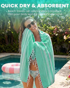 Turkish Beach Towels Quick Dry Sand Free Soft Absorbent Adult Oversized Bath Pool Swim Long Stripe Towel Sound Cloud Sandfree Chamois Mat Summer Thing Lightweight Thin Mint Green Vacation Essentials
