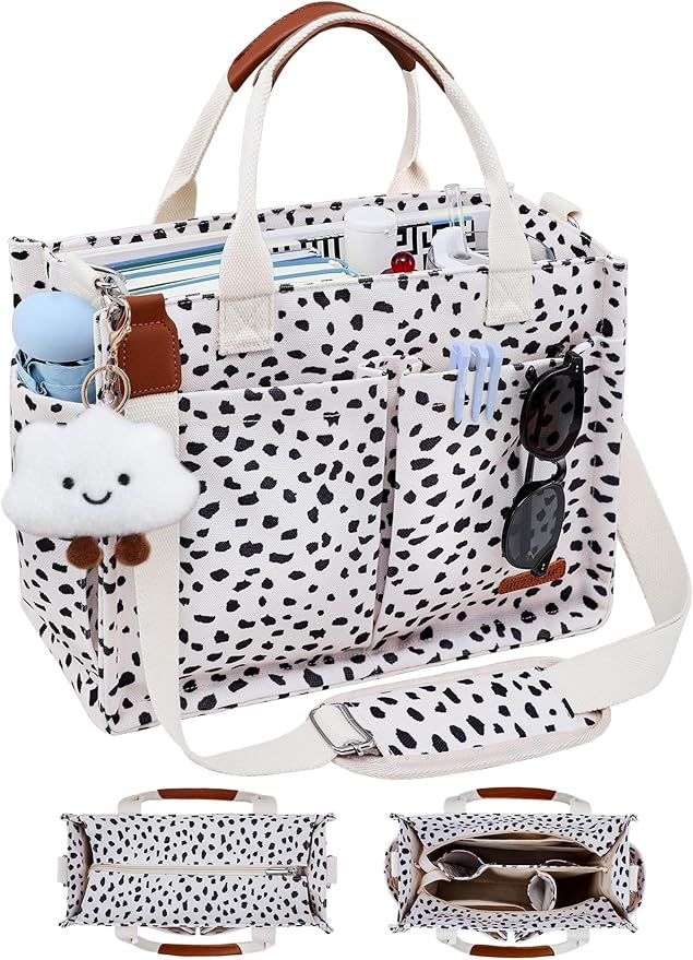 BESBESME Canvas Tote Bag for Women with Zipper & Compartments– Large Work & College Laptop Tote Crossbody Shoulder Bag