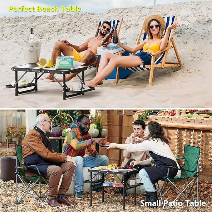 Titanker Small Camping Table Foldable 2ft, Folding Picnic Table with Side Racks & Net, Folding Camp Table Portable Beach Table, Car Camping Essentials, Sturdy Light Aluminum, Gift for Father Husband