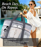 2026 Stylish & Spacious XX-Large Beach Bag for Women – Mesh × Canvas Tote with Top Zipper, 11 Tall Pockets | 40L+ Spacious, 11 Tall Pockets, Zipper Pouch, Secure Zip-Top, Sand-Resistant Base