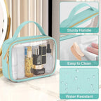 Wedama TSA Approved Toiletry Bag, 3 Pack Clear Makeup Bags with Handles, Quart Size PVC Clear Cosmetic Bags for Women and Men, Carry on Airport Airline Compliant Bag, Cyan Green