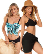 CHICGAL 2 Pieces Women Beach Sarong Bathing Suit Wrap Skirt Sheer Bikini Swimsuit Cover Ups for Swimwear