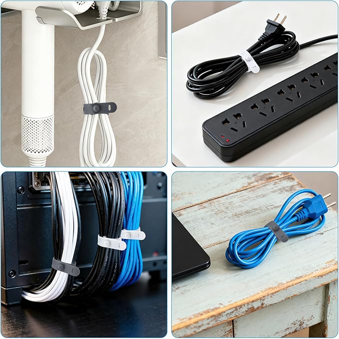 24 Pcs Silicone Cable Ties, Cord Organizer Ties, Cord Ties Reusable, Cord Wrap Cable Organizer 5Inch Cable Management (4 Color) Cbfoeyk