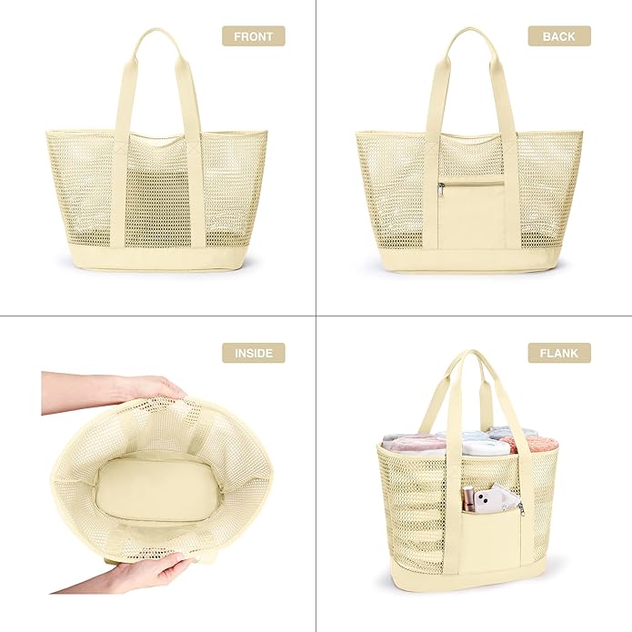 KALIDI Upgrade Version Beach Mesh Tote Bag MAX 27L Large capacity,Shoulder Bag Nylon Hobo Women Casual Foldable Beach Picnic