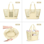 KALIDI Upgrade Version Beach Mesh Tote Bag MAX 27L Large capacity,Shoulder Bag Nylon Hobo Women Casual Foldable Beach Picnic