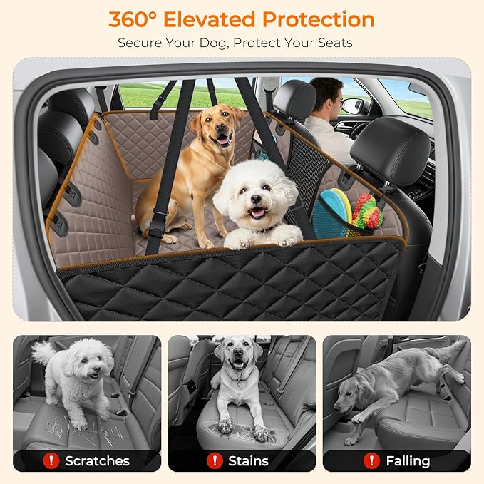 URPOWER 2026 Upgraded Back Seat Extender for Dogs - Large Hard Bottom Dog Car Seat Cover Holds 550lbs, Waterproof Dog Hammock Pet Bed with High-Density Foam Non-Slip Backseat Protector